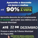 Prefeitura de Alagoa incentiva regularização de situação fiscal com o município! Confira.