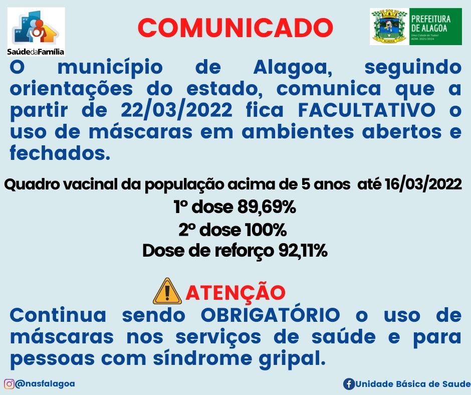 Prefeitura de Alagoa flexibiliza o uso de máscaras